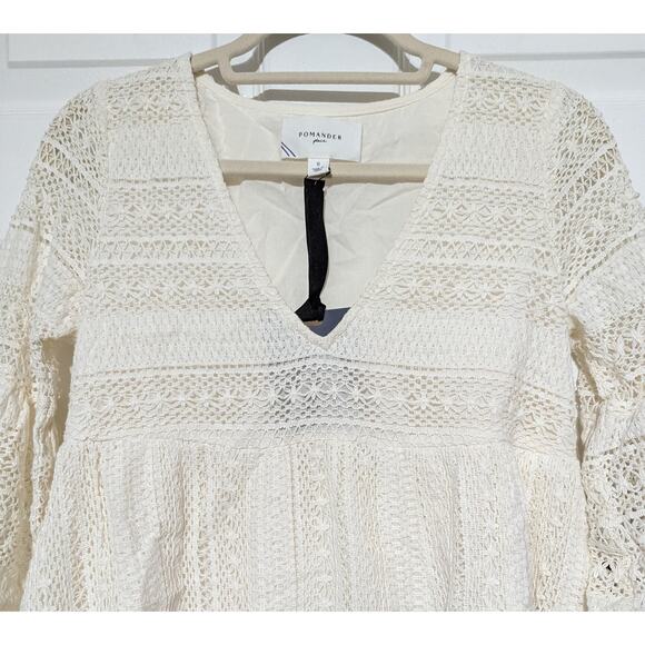 Pomander Place Tuckernuck Mini Dress Small Ivory Crochet Lace Bell Sleeve Boho - Picture 6 of 13